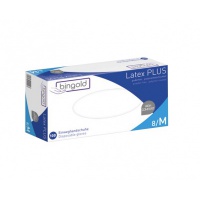 BINGOLD Latex 50Plus naturfarben - Polymerbeschichtete Latex Plus Einweghandschuhe aus Naturkautschuklatex puderfrei, 100 Stück/Box