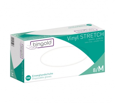 BINGOLD Vinyl Stretch 50Plus - Einweghandschuhe aus Polyvinylchlorid puderfrei, cremefarben, 100 Stück/Box