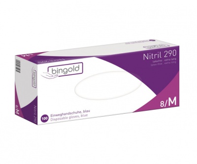 BINGOLD Nitril 65Plus blau, Einweghandschuhe aus Nitrilkautschuk, extra lang 30cm, puderfrei, 100 Stück/Box