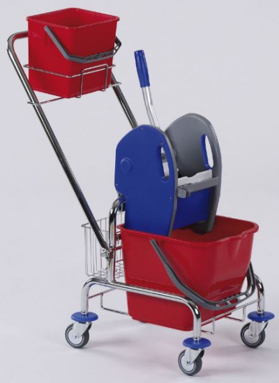 Einfachfahrwagen mit Deichsel, Korb und Eimerkorb verchromt 1 x 17 Liter