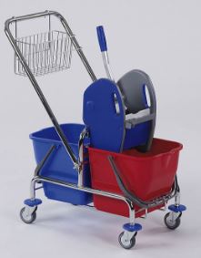 Doppelfahrwagen mit Deichsel und Korb verchromt 2 x 17 Liter