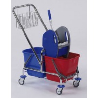 Doppelfahrwagen mit Deichsel und Korb verchromt 2 x 17 Liter