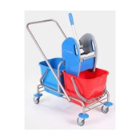 Doppelfahrwagen Edelstahl mit Deichsel 2 x 17 Liter